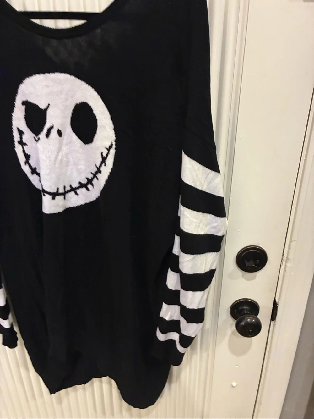 Disney Black and White Jack Skellington Striped Sleeve Sweater Sz: 2
